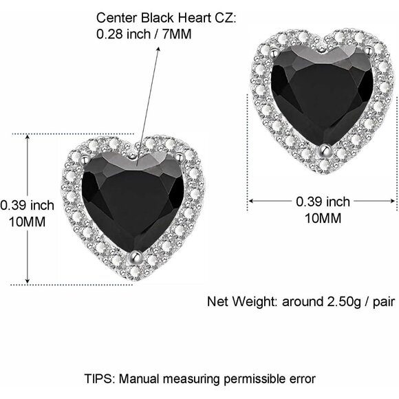 Women's Heart Black Elegant Mall Dainty Halo Birthstone Cubic Zirconia Earring - Picture 2 of 6